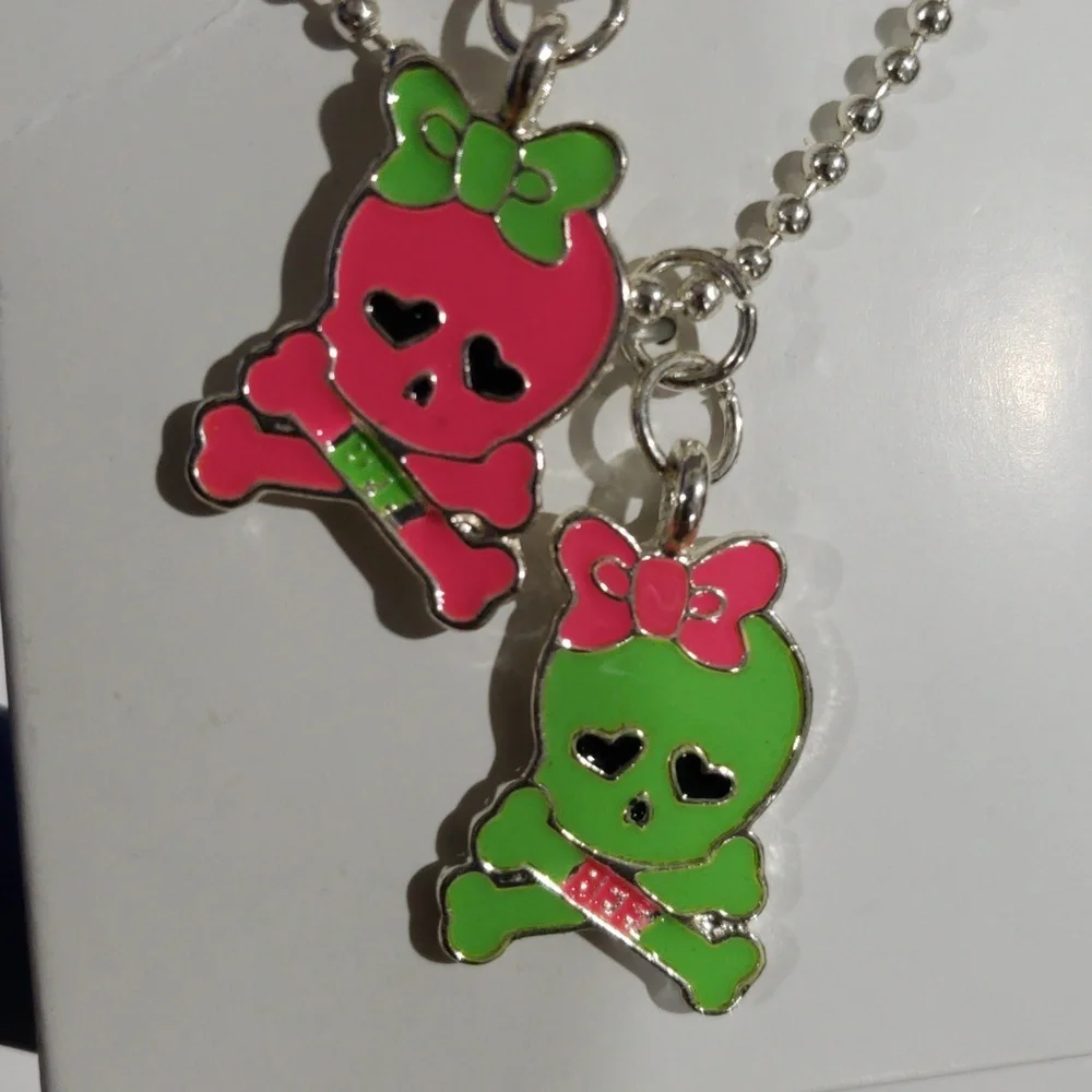 Xhilaration Silver Skull Charm Necklace Set Of 2 - Pink & Green Matching Jewelry
